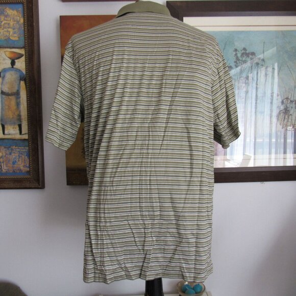 Pebble Beach Golf Shirt Size Large Men's Olive Green Logo Links Striped EUC - Picture 6 of 7